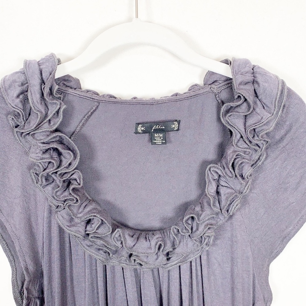 Filtre Ruffle Neck Gray Top - Picture 2 of 7